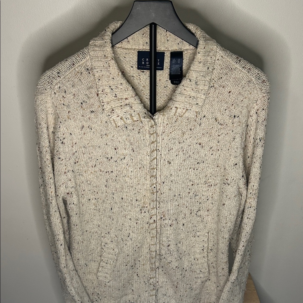 Liz Claiborne Beige Speckled Zip-Up Sweater